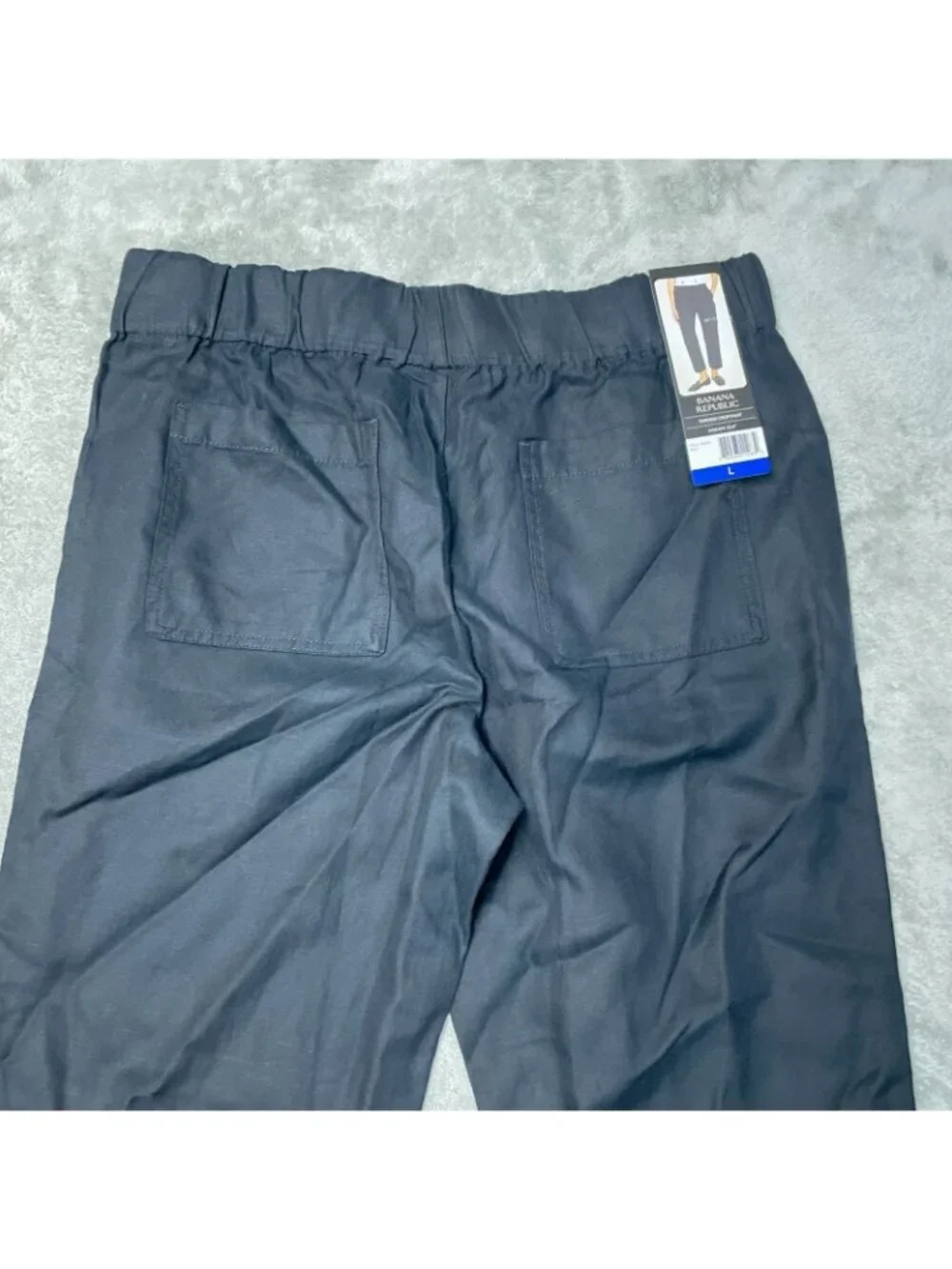 NWT Banana Republic Women's L Linen Blend Tapered Crop Pants Black F1288